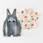【73-100cm】セットアップ 車柄 デニム サロペット&シャツ - 画像 (4)