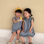 【80-150cm】セットアップ/ワンピース レトロ フリル カジュアル 兄妹お揃い - 画像 (12)