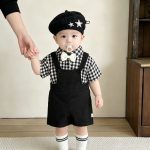 【73-120cm】セットアップ サロペット＆シャツ シンプル - 画像 (9)