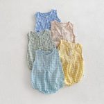 【66-90cm】ロンパース ベビー ノースリーブ チェック柄 - 画像 (5)