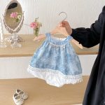 【66-100cm】姉妹服 ノースリーブ ブルーロンパースorワンピース - 画像 (8)
