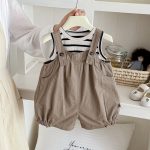 【73-100cm】セットアップ ブラウン サロペット＆シャツ - 画像 (6)