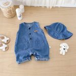 【66-90cm】オールインワン&帽子 デニム ノースリーブ カジュアル ベビー服 - 画像 (10)