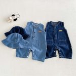 【66-90cm】オールインワン&帽子 デニム ノースリーブ カジュアル ベビー服 - 画像 (3)