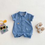【66-90cm】デニムロンパース 恐竜刺繡 肌に優しい ベビー服 - 画像 (2)