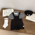 【73-120cm】セットアップ サロペット＆シャツ シンプル - 画像 (5)