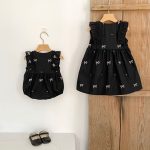 【90-130cm】ロンパースorワンピース 蝶結び柄 ブラック 姉妹服 - 画像 (15)