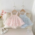 【66-90cm】ロンパース ベビー 可愛い リボンメッシュ - 画像 (7)