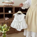 【73-110cm】ロンパース 蝶結び ホワイト シンプル 女の子 - 画像 (4)