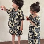 【80-150cm】セットアップorワンピース ブラック花 おしゃれ 兄妹お揃い - 画像 (3)