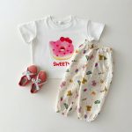 【90-150cm】半袖Tシャツ 韓国風 フードプリント 可愛い - 画像 (4)