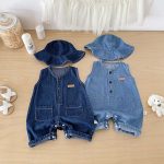 【66-90cm】オールインワン&帽子 デニム ノースリーブ カジュアル ベビー服 - 画像 (9)