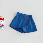 【73-120cm】キュロット 女の子 さくらんぼ刺繍 デニムショートパンツ - 画像 (2)