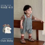【73-100cm】半袖Ｔシャツorパンツ ストライプ オーバーオール お出かけに - 画像 (3)