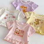 【73-120cm】Tシャツ うさぎプリント 可愛い フリル 韓国風 トップス - 画像 (4)