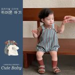 【73-100cm】半袖Ｔシャツorパンツ ストライプ オーバーオール お出かけに - 画像 (4)