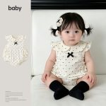 【66-90cm】ロンパース ベビー ドット柄 丸襟 かわいい