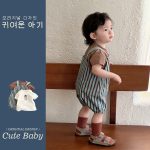 【73-100cm】半袖Ｔシャツorパンツ ストライプ オーバーオール お出かけに - 画像 (5)
