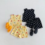 【80-130cm】セットアップ 女の子 ノースリーブ ハート・ドット柄 トップス＆ショートパンツ - 画像 (5)