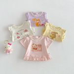 【73-120cm】Tシャツ うさぎプリント 可愛い フリル 韓国風 トップス - 画像 (3)