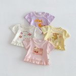 【73-120cm】Tシャツ うさぎプリント 可愛い フリル 韓国風 トップス - 画像 (2)