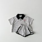 【80-130cm】セットアップ ストライプ 半袖 ポロシャツ+ショートパンツ - 画像 (5)