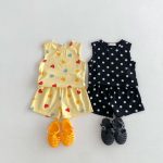 【80-130cm】セットアップ 女の子 ノースリーブ ハート・ドット柄 トップス＆ショートパンツ - 画像 (3)