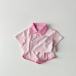 【80-130cm】セットアップ ストライプ 半袖 ポロシャツ+ショートパンツ - 画像 (3)