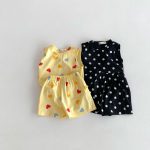 【80-130cm】セットアップ 女の子 ノースリーブ ハート・ドット柄 トップス＆ショートパンツ