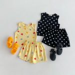 【80-130cm】セットアップ 女の子 ノースリーブ ハート・ドット柄 トップス＆ショートパンツ - 画像 (4)