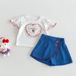 【73-120cm】キュロット 女の子 さくらんぼ刺繍 デニムショートパンツ - 画像 (5)