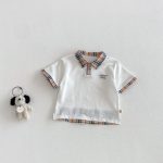 【73-120cm】半袖Tシャツ or チェックショートパンツ 韓国風 刺繍ロゴ - 画像 (4)