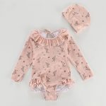 【90-140cm】水着 女の子 花柄 長袖ラッシュガード一体型 速乾 UVカット スイムウェア - 画像 (4)