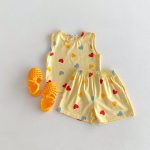【80-130cm】セットアップ 女の子 ノースリーブ ハート・ドット柄 トップス＆ショートパンツ - 画像 (6)