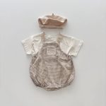 【66-90cm】セットアップ ベビー チェックサロペットロンパース&半袖Tシャツ - 画像 (3)