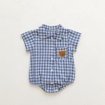 【66-90cm】ロンパース ベビー チェック クマロゴ - 画像 (5)