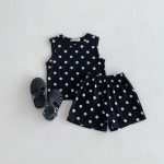 【80-130cm】セットアップ 女の子 ノースリーブ ハート・ドット柄 トップス＆ショートパンツ - 画像 (7)