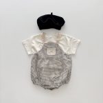 【66-90cm】セットアップ ベビー チェックサロペットロンパース&半袖Tシャツ - 画像 (4)