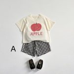 【80-130cm】セットアップ キッズ服 フルーツ柄 トップス&チェックショートパンツ - 画像 (9)