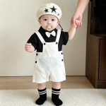 【73-120cm】セットアップ サロペット＆シャツ シンプル - 画像 (8)