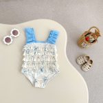 【80-120cm】水着 ブルー フラワー スイムウェア - 画像 (2)