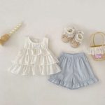 【73-120cm】セットアップ ベビー フリル ノースリープ ドット柄