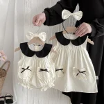 【66-140cm】ロンパース or ワンピース ベビー 女の子 丸襟 リボン - 画像 (3)