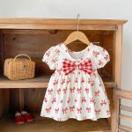 【73-110cm】ワンピース レッド 蝶結び柄 可愛い 女の子 - 画像 (4)