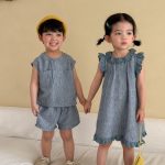 【80-150cm】セットアップ/ワンピース レトロ フリル カジュアル 兄妹お揃い - 画像 (9)