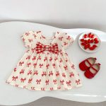 【73-110cm】ワンピース レッド 蝶結び柄 可愛い 女の子 - 画像 (8)