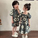 【80-150cm】セットアップorワンピース ブラック花 おしゃれ 兄妹お揃い - 画像 (17)