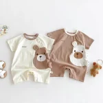 【66-90cm】ロンパース ベビー 半袖 クマ柄 キュート - 画像 (2)
