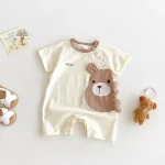 【66-90cm】ロンパース ベビー 半袖 クマ柄 キュート - 画像 (3)