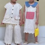 【80-150cm】セットアップ/ワンピース 可愛い チェック おしゃれ 兄妹お揃い - 画像 (6)